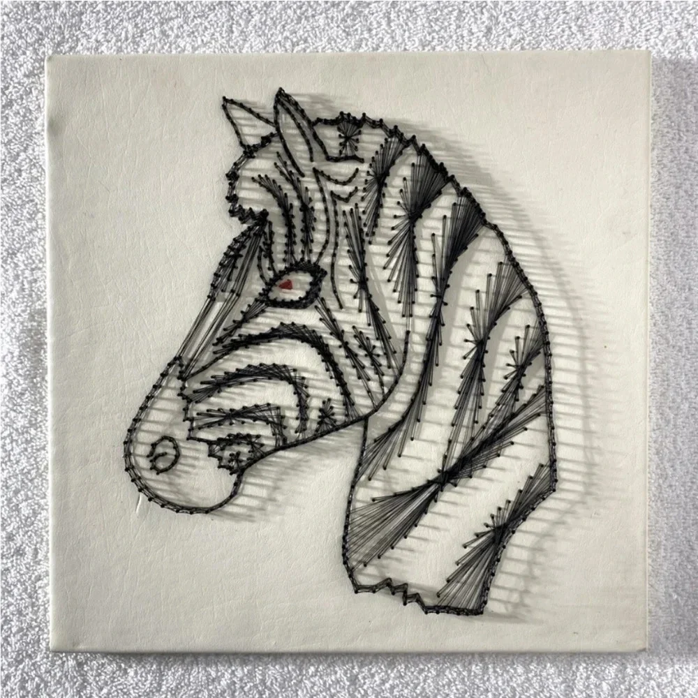 Vintage Handmade Zebra String Art Wall Art - Picture 1 of 16